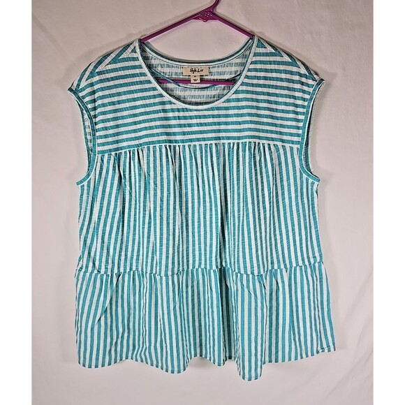 Set of 3 Style & Co Red White Blue Stripe Cap Sleeve Ruffle Hem Cotton Sz XL - Picture 11 of 15